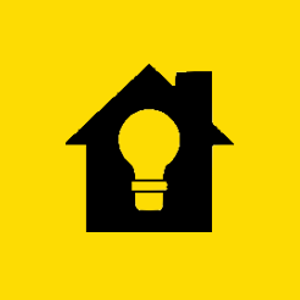 icon of a house with a light bulb in the middle